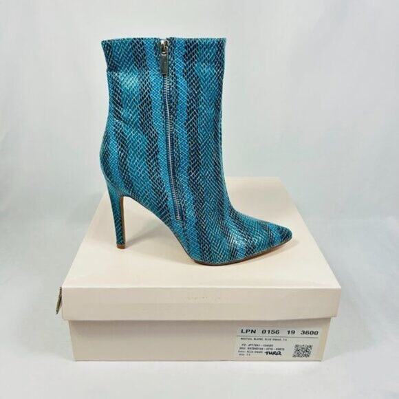 NWT/NIB JustFab Blaine Womens Blue Snake Heeled Ankle Boot 4" Stiletto Size 7.5 - Picture 3 of 5